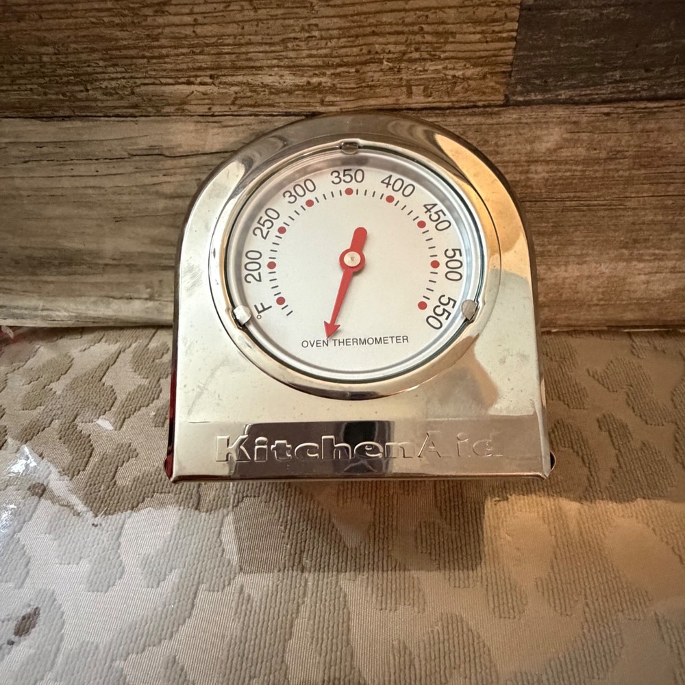 KitchenAid Stainless Steel Oven Thermometer Analog Dial Standing Hanging Silver